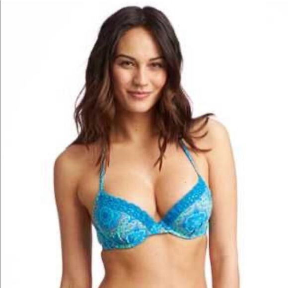 Aerie Nina Blue Floral Push Up Bikini Swim Top Size 34D - Picture 10 of 12